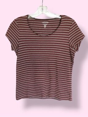 Reflections Striped T-Shirt Women’s Small Ribbed Stretch Casual Tee